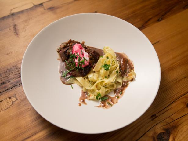 Beef Stroganoff with Beet Creme Fraiche by Bobby Flay!